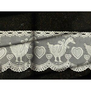 Vintage Ducks and Hearts Crocheted White Runner, Ends Not Finished